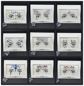 Face crystal sticker set with colorful rhinestones in multiple shapes for makeup