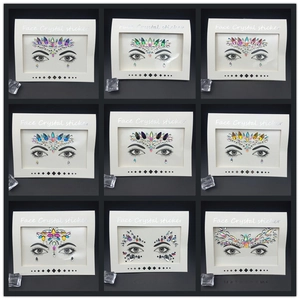 Grid display of nine holographic face crystal stickers for festival and party makeup looks