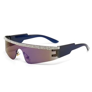 Lunettes de soleil de sport sans monture avec strass et verres dégradés bleus