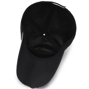 Black breathable mesh baseball cap for men and women featuring internal structure detail