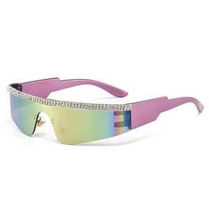 Lunettes de soleil sans monture à strass avec verres dégradés et branches géométriques