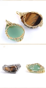 Detailed wire-wrapped natural crystal pendants in gold and silver finish with stone details