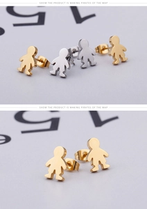 Polished hollow boy character stud earrings in gold and silver finish detail
