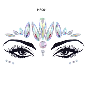 Iridescent crystal face jewels for music festivals with aurora rhinestones for eyes and forehead