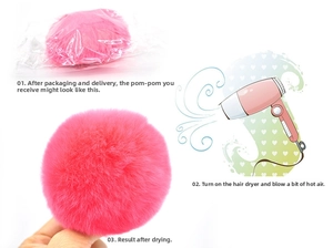 Guide for restoring plush rabbit ear pompom keychain fluffiness using a hair dryer