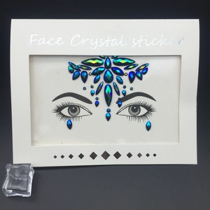 Blue and green iridescent face crystal stickers for music festivals and party makeup decoration