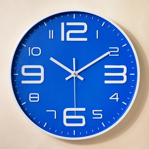 Modern Round Wall Clock Silent Non Ticking Quartz Movement Three Dimensional Numerals Plastic Decorative Home Office