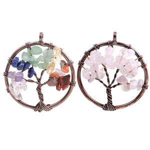 Mini tree of life pendant necklaces with natural colorful gemstones and wire wrapping