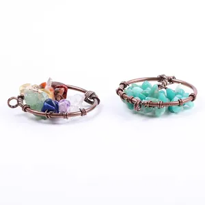 Mini tree of life wire wrapped pendant necklace with natural colorful crystal stones