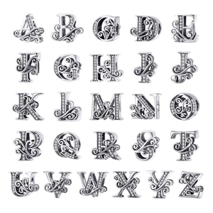 925 Sterling Silver Initial Letter Alphabet Charms With Cubic Zirconia For DIY Bracelet Necklace Jewelry Making