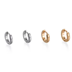 Polished gold and silver minimalist titanium steel huggie earrings set for daily fashion