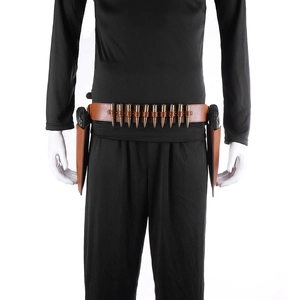 Brown faux leather double holster cowboy belt with bullet replicas for cosplay costumes