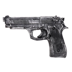 Detailed side view showing aged metallic texture and realistic hammer of a toy revolver
