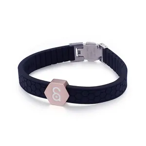 Magnetic Energy Bracelet Stainless Steel Silicone Wristband Honeycomb Texture Hexagon Decor Sporty Fashion For Men Women