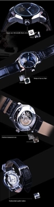 Detail view of the skeleton automatic mechanical movement through the transparent case back