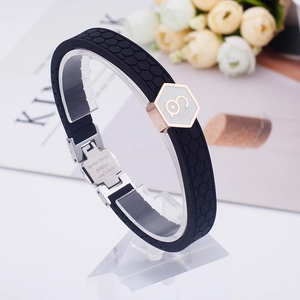 Fashionable titanium steel silicone magnetic bracelet in black and rose gold finish