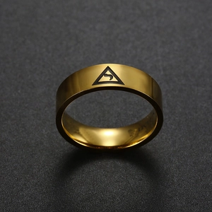 Anello massonico da uomo 8mm in acciaio inossidabile dorato con logo triangolo nero