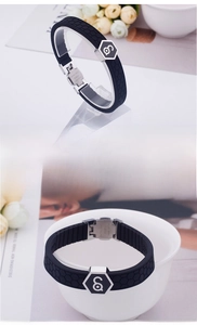 Detail of black silicone wristband with honeycomb texture and 18K gold plated steel buckle