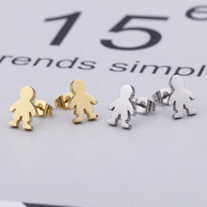 Minimalist boy shaped stud earrings in polished gold and silver finishes
