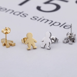Polished stainless steel boy silhouette stud earrings in gold and silver finishes