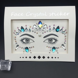 Face crystal sticker set with iridescent blue and white rhinestones for festivals