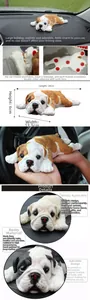 Detail view of resin bulldog car dashboard ornament showing size dimensions and bottom texture