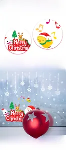 Detail of Christmas window stickers featuring Santa, reindeer, and snowflakes motifs