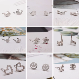 Assorted 925 sterling silver mini stud earrings featuring animal and floral designs