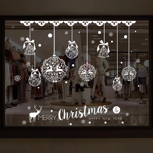 White Christmas window decals with reindeer, snowflakes and Merry Christmas text decor