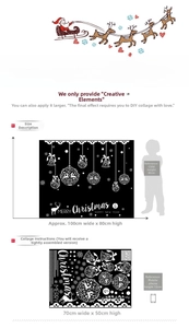 Detailed chart showing Santa Claus and elk Christmas wall decal dimensions and materials