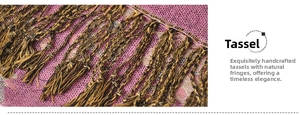 Close-up of bohemian style woven scarf featuring intricate hand-braided fringe details