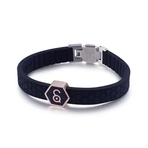 Sports Silicone Stainless Steel Bracelet With Honeycomb Texture Hexagon Metal Healthy Germanium Magnet Wristband