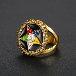 Gold stainless steel Eastern Star ring featuring a five-color enamel star and white zircons