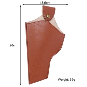 Brown leather cowboy holster dimensions showing 26cm height and 13.5cm width specs