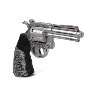 Western cowboy cosplay revolver prop with vintage silver engraving and black handle