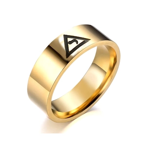 Anello massonico in acciaio inossidabile dorato da 8 mm con logo a triangolo nero
