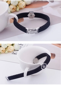 Detailed views of titanium steel silicone bracelet with engraved honeycomb texture