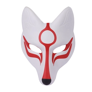 Japanese kitsune fox mask with red patterns for cosplay and themed masquerade parties