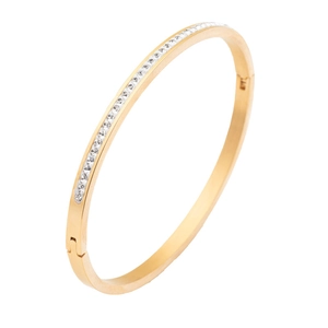 Fashion 4mm rose gold stainless steel open bangle with single row of white diamonds