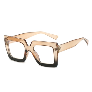 Stylish square oversized blue light blocking glasses with brown gradient frames for men and women