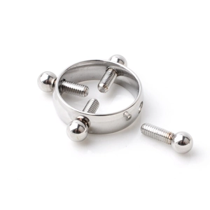 Adjustable stainless steel non-piercing nipple ring with four ball-end tension screws