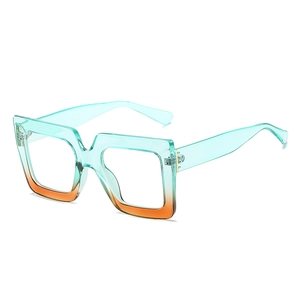 Blue and orange gradient oversized square blue light blocking glasses with transparent frame