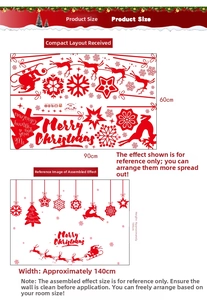 Detailed view of red Christmas silhouette window decals with reindeer and snowflake motifs