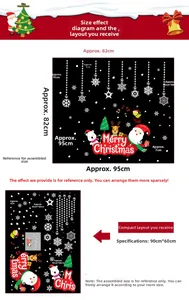 Size chart showing 90x60cm sheet and 95x82cm final dimensions for Christmas window stickers