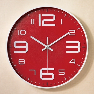12-inch modern silent wall clock with red dial and 3D white numbers for living room