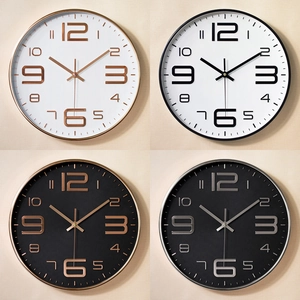Modern Simple Wall Clock Plastic Frame Glass Cover Silent Quartz Movement Embossed Numbers Round Decorative For Living Room
