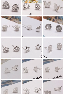 Detailed collection of 15 various S925 silver stud earring styles in a grid layout