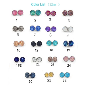 Color list for 12mm stainless steel stud earrings with shimmering druzy glitter effect