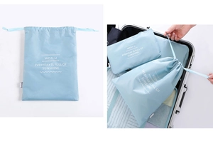 Primer plano de la bolsa de viaje impermeable con cordón e impreso Wish U para maleta