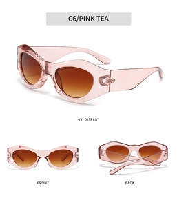 Dettaglio occhiali da sole cat eye Y2K C6 Pink Tea con lenti sfumate in tre angolazioni